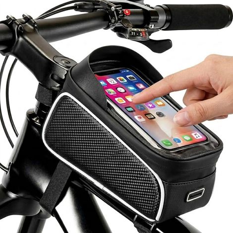 Borsa da bici impermeabile con custodia per cellulare integrata, nera (1/5)