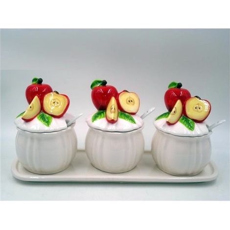 Set 3 Barattoli da cucina con vassoio Tappo Mela