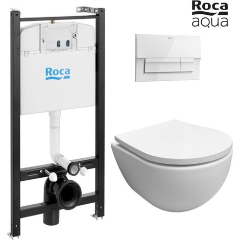 Bastidor empotrado ROCA Active cisterna empotrada y pulsador PVC blanco New con inodoro suspendido SWISS blanco brillo Soft-Close (1/5)