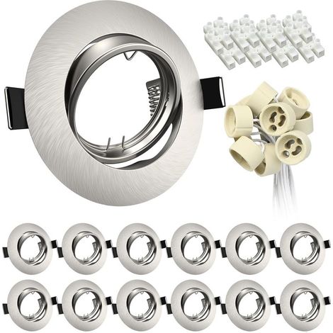 12x Einbaustrahler GU10 Einbauleuchten Schwenkbar Rund Einbaurahmen 68mm LED Spots 230V Edelstahl Gebürstet Einbauspots Rahmen inkl. GU10 Fassung für LED oder Halogen (1/5)