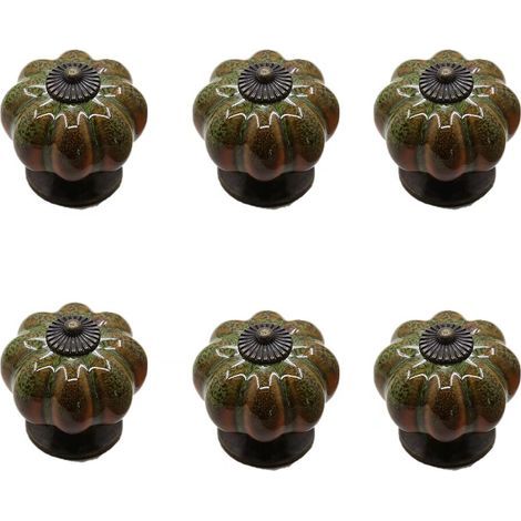 AIDUCHO Juego de 6 tiradores de cajón de cerámica esmaltada estilo europeo con forma de calabaza (verde) (1/5)