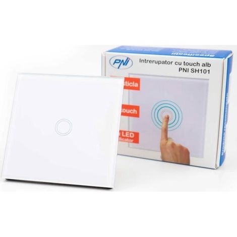 Interrupteur simple avec écran tactile en verre PNI SH101, blanc avec indicateur LED