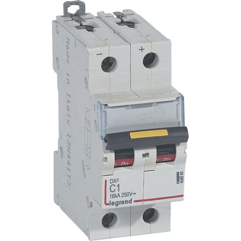 Disjoncteur DX 16kA courant continu arrivée vis et sortie basse vis 1A courbe C 2 modules (409560)
