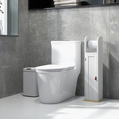 Meuble de salle de bain support papier toilette avec placard et étagères réglables 20 x 20 x 80 cm blanc (1/5)