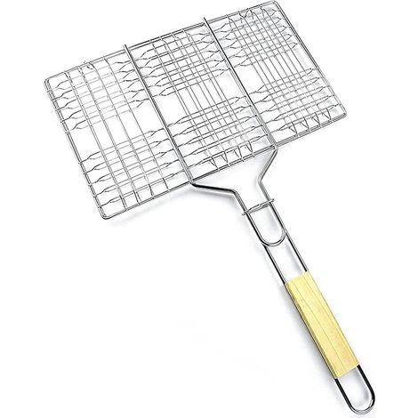 Pinza para parrilla de malla, mango largo, multiusos, agarre de malla de hierro, pinza para hamburguesas de seis puntas reforzada, 33,5  20 cm (1/5)