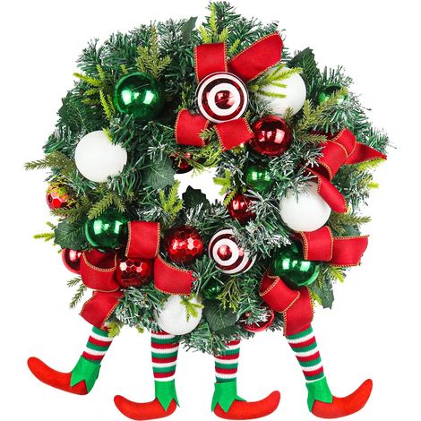 Humorvoller Weihnachtskranz mit Jutebeinen, Türdekoration für die Feiertage (1/5)