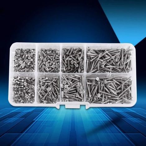 Vis Autotaraudeuses - Tête Plate Cruciforme M2 - Pour Bois Métaux Plastique - 800 Pièces (1/4)