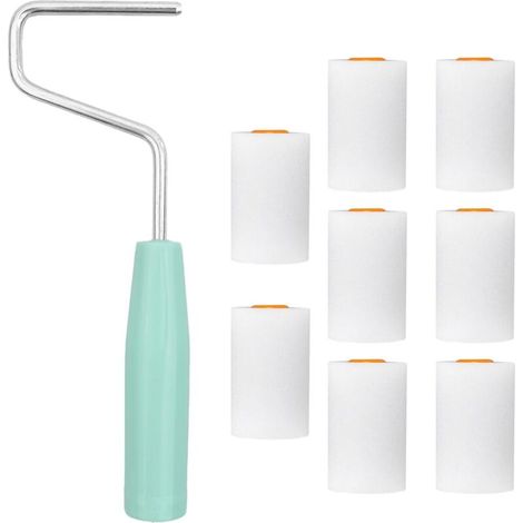 9-teiliges Farbroller-Set mit 8 kleinen Farbrollerhülsen, kleiner Farbroller, rutschfestem Griff, für Wand- und Deckendekoration