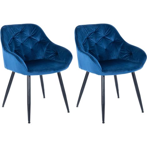 Lot de 2 chaises de salle à manger design et moderne assise en velours bleu et pieds en métal noir 100001607 (1/5)