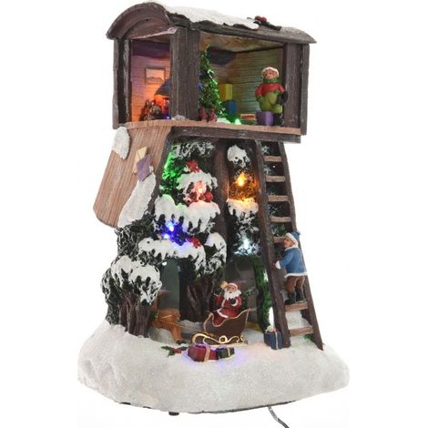 Light Up LED Christmas Decoration - Tree House with Santa