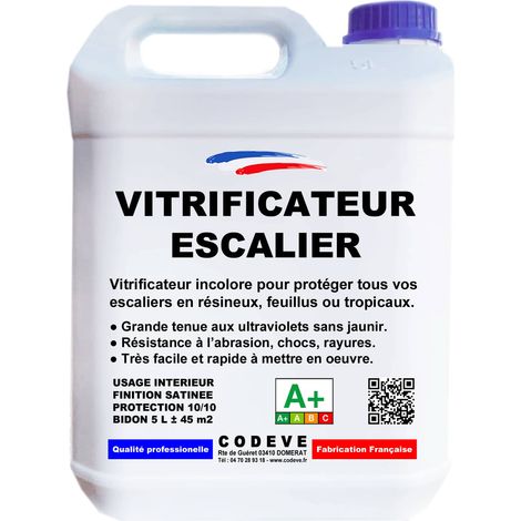 Codève Bois – Vitrificateur pour escalier 20 L – Résistant aux UV et abrasions – Application facile sur bois dur – Rendement 10 m²/L