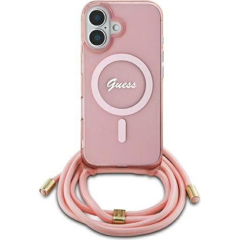 Guess GUHMP16SHCTSGNSP iPhone 16 6.1 pink/pink Hardcase Crossbody Cord Script MagSafe (1/5)