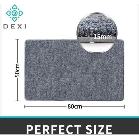 pair Tapis d'entrée intérieur, antidérapant, doux, lavable en machine, ultra-absorbant et résistant, pour porte d'entrée intérieure ou extérieure - 50 x 80 cm, gris/bleu