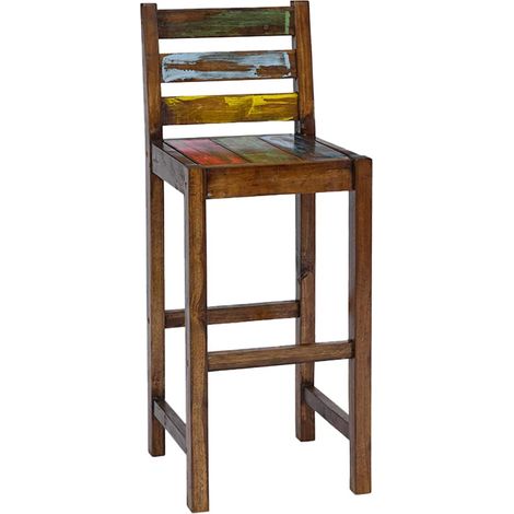 Lot de 2 Chaises de bar Tabourets de bar - Tabouret Haut Bois massif de récupération BV944695 - BonneVie (1/5)