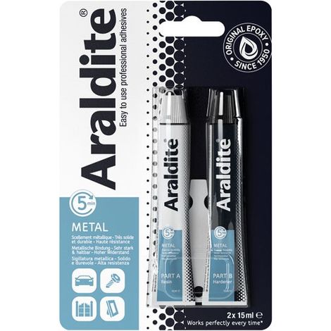 Colle epoxy Araldite Metal 2x15ml – Haute résistance aux chocs et vibrations – Prise rapide – Pour métaux et réparations durables