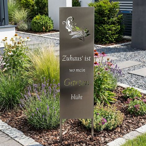 Gartenschild Gartendeko Garten Montiert Farn-Motiv Silber Edelstahl H 119 cm (1/5)