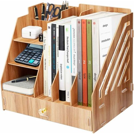 ZVD Organisateur de bureau en bois, étagère de rangement multifonctionnelle de bureau de bricolage, étagère de rangement de magazines pour documents de lettre de fichier pour le bureau, la maison et l (1/4)