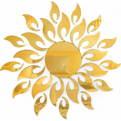 Sticker mural miroir 3D Tournesol, doré, motif soleil, acrylique amovible, fleur ronde (1/4)