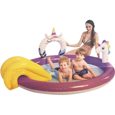 Piscina Parco Giochi Unicorno per Bambini Play Center con Scivolo e Spruzzo