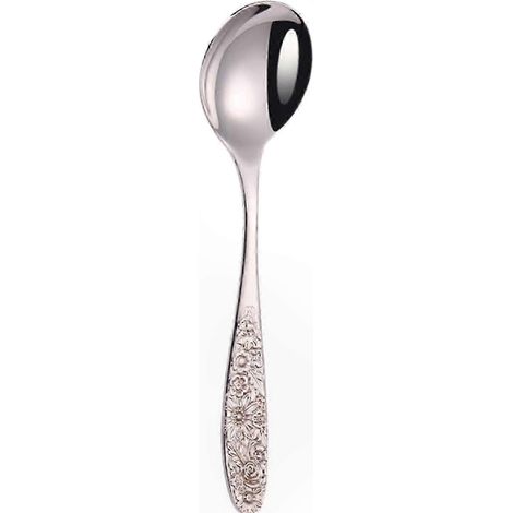 Silberner Suppenlöffel, 6er-Set, aus 18/10 Edelstahl, hochglanzpoliert, spülmaschinenfest, ideal für Suppen und Brühen. (1/3)