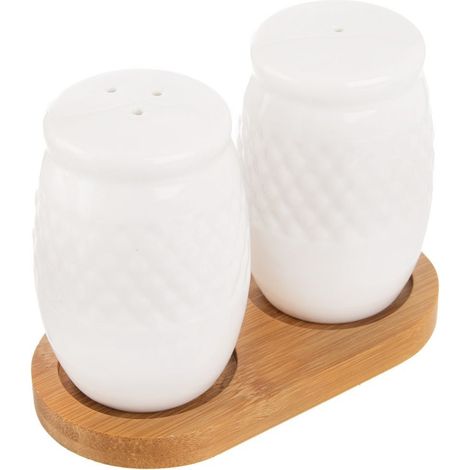 Salière et poivrière en porcelaine avec support WHITELINE 3 pièces.