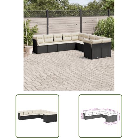 The Living Store 10-tlg. Garten-Sofagarnitur mit Kissen Schwarz Poly Rattan - Gartensofas - Outdoor Möbel - Lounge Set - Rattan Sofa - Gartenlounge (1/3)