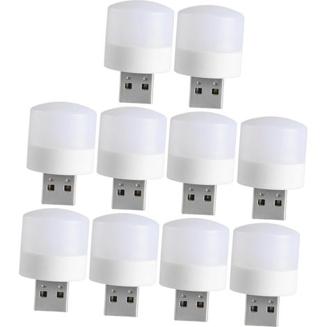 Veilleuse USB LED Portable, Lot de 10, Petite Lampe Blanche (1/5)