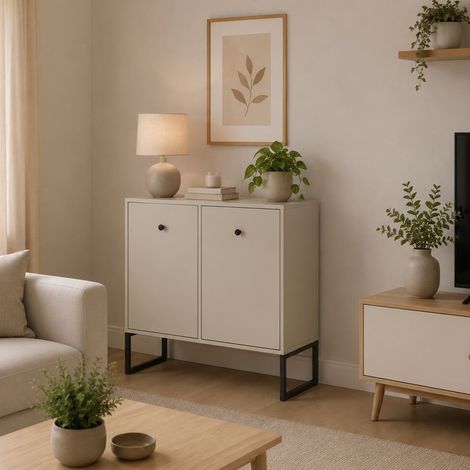 Aparador Leraresi, Alacena 2 Estantes, 2 Puertas, 4 Compartimentos, 77x33x82h cm Beige Cashmere (1/3)