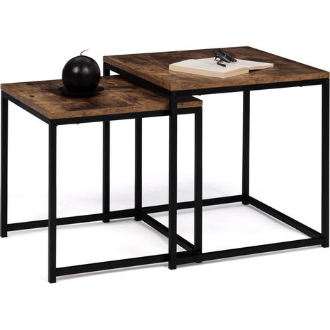 Satz von 2 Couchtischen DAYTON 40/45 mit Antik-Effekt im Industriedesign