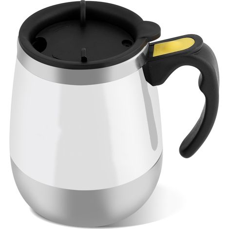 Mug à café auto-mélangeur - Acier inoxydable, agitation magnétique électrique, blanc