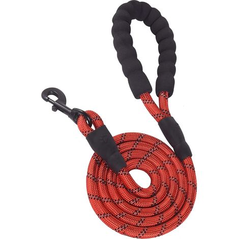 Corde de dressage pour chien en nylon avec poignée rembourrée et fil réfléchissant cinq pieds