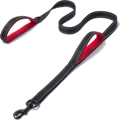Laisse pour chien, 1,8 m, réfléchissante et résistante, avec double poignée, rembourrée, durable, en nylon, pour chiens de grande et moyenne taille, noire. (1/5)