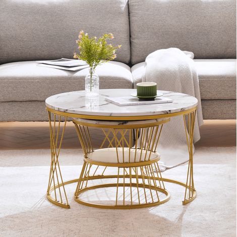 tavolo soggiorno 70 cm set nido marmo bianco moderno OKMYHOME (1/5)