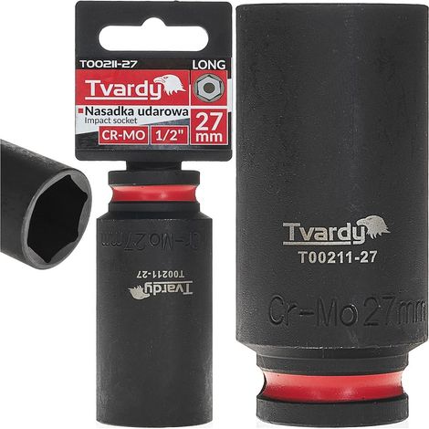 Vaso de impacto largo de 1/2" y 6 puntas, 27 mm, CR-MO (6/36) (1/4)