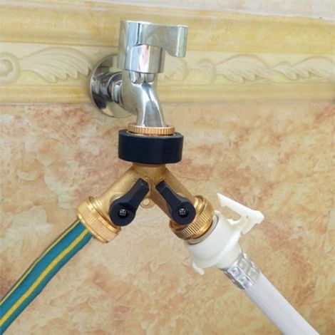 1 Distributeur de tuyaux d'arrosage, 2 voies, 3/4 pouces, laiton résistant à la corrosion, jardin et maison (1/4)