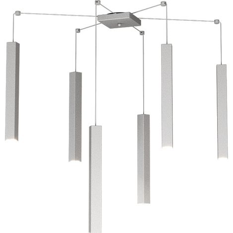 Sospensione Moderna Square Tube Metallo Grigio 6 Luci Gu10 (1/4)