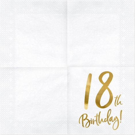 Serviettes PartyDeco blanches pour 18e anniversaire, 33 x 33 cm, paquet de 20 pièces (1/5)