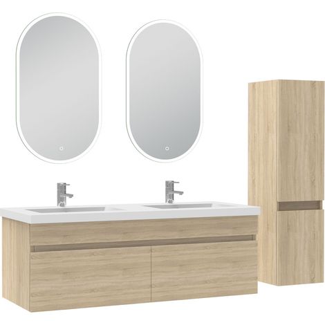 Ocean meubles double vasque 120cm vasque + colonne + miroir LED Chêne Wotan (1/5)