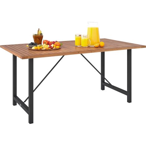 Table de Jardin en Bois d'acacia et Acier, Table rectangulaire d'extérieur avec Plateau à lamelles, Table de Balcon pour Patio, terrasse, Cour et extérieur, 160x90x75 cm, Teck (1/5)