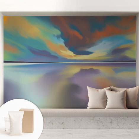 Tapete Vliestapete mit Kleber für Wohnzimmer Schlafzimmer Küche - Wanddekoration  Regenbogenfarbener Sonnenuntergang 208x146 cm