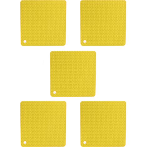 Set mit 5 quadratischen Silikon-Untersetzern, hitzebeständig, rutschfest, Wabenmuster, gelb, 18,5 x 18,5 cm (1/5)