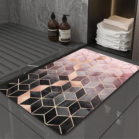 Non-slip diatomite bath mat, absorbent, bohemian pattern, quick-drying, waterproof and cushion for bathroom