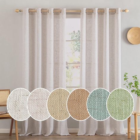Rideaux en Lin Translucide avec Oeillets Naturel 245x140 cm (1/5)