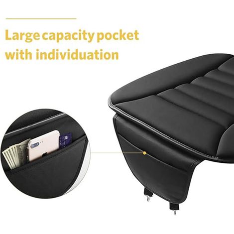 Cuscino per sedile auto - Cuscino per sedile - Comodo - Da viaggio - Nero - Con tasca portaoggetti - Antiscivolo - Schiuma memory - Cuscino per sedile auto (1/5)