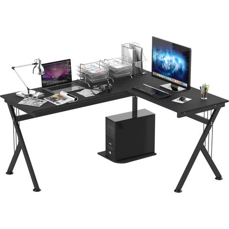 Bureau d'angle en bois pour chambre, maison ou école, espace ordinateur fonctionnel et design compact adapté (1/5)