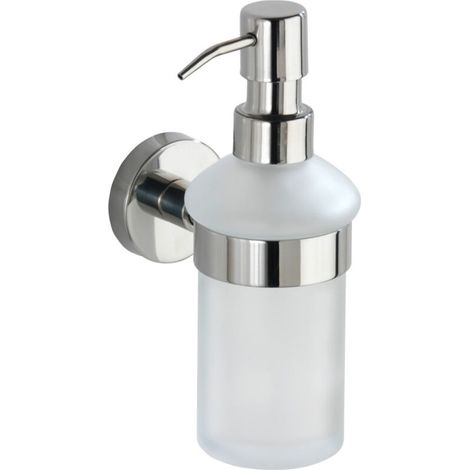 Distributeur de savon liquide mural, verre et fixation en acier inox, capacité 200 ml, 7x18x11 cm, brillant (1/3)