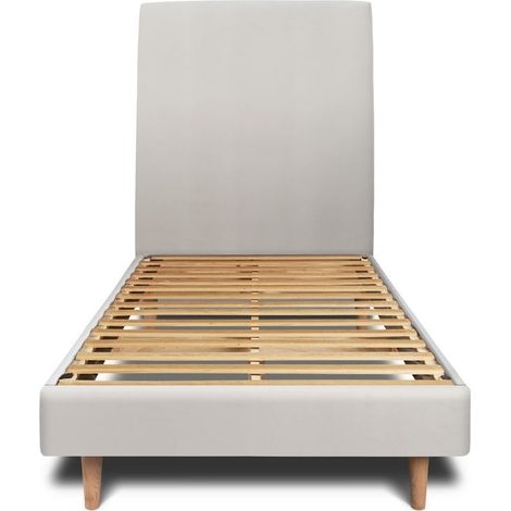 Lit 90x190cm avec tête de lit tapissier velours et sommier kit gris clair - Hauteur totale : 29cm (1/5)