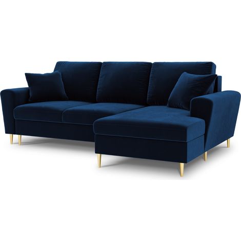 Canapé d'angle droit convertible + box 4 places velours bleu roi (1/5)