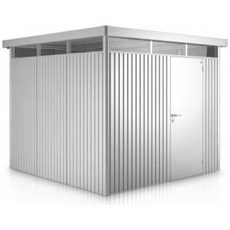 CASETA COBERTIZO METALICA BIOHORT HIGHLINE H1 COLOR PLATA METALIZADA DOBLE PUERTA (1/4)