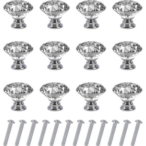 Poignées de porte en cristal, diamants transparents, poignées de tiroir avec vis, idéales pour armoires, bureaux, tables de chevet, bibliothèques, meubles, lot de 12, 30 mm